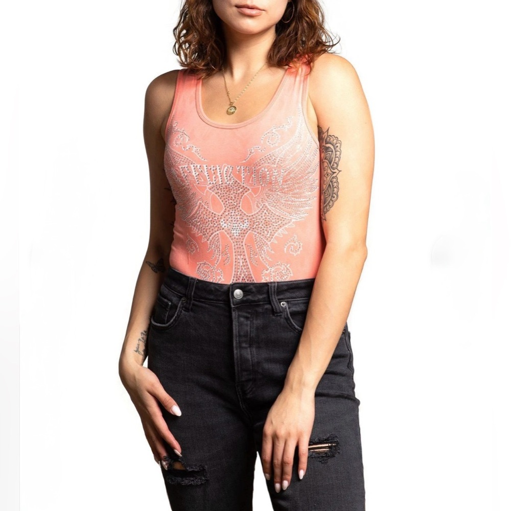 Affliction MARGO WINGS BODYSUIT Orange Pink Women’s Bodysuit Size Medium